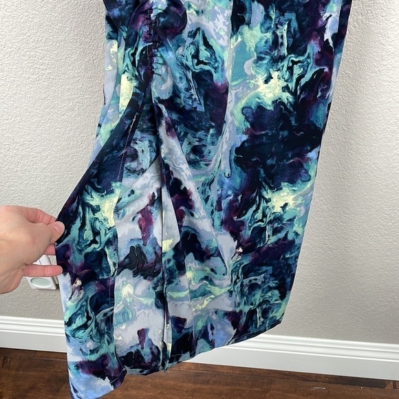 Open Edit Ruched Detail Midi Dress in Grey Blue Tie Dye Swirl Sz S - Picture 6 of 15